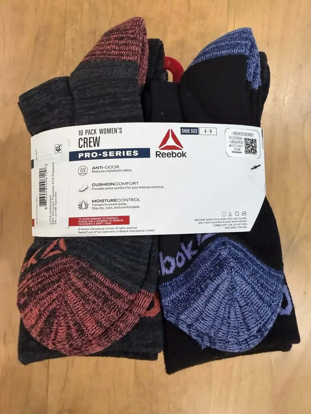 Reebok Pro Series Crew Socks Size 4-9 10-Pack Black New